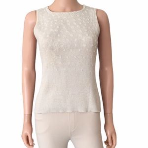 NWOT Cache cream gold metallic hand beaded shell top
